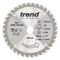 Trend Wood Circular Saw Blade - 160mm dia x 2.2 kerf x 20 bore 36T