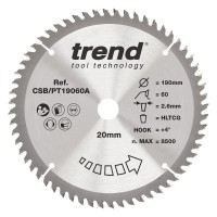 Trend Laminate / HPL Circular Saw Blade - 190mm dia x 2.6 kerf x 20 bore 60T