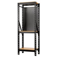 BUNKER 3 Tier Racking with Hardwood Shelving and Pegboards, 750mm - 27892