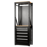 BUNKER 2 Tier Racking with Hardwood Shelving, Pegboard and Floor Cabinet, 750mm - 27919