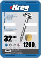 Kreg SML-F125-1200-EUR Kreg Pocket Hole Screws - 32mm / 1-1/4\" x 7 Fine, Washer-Head, qty 1200